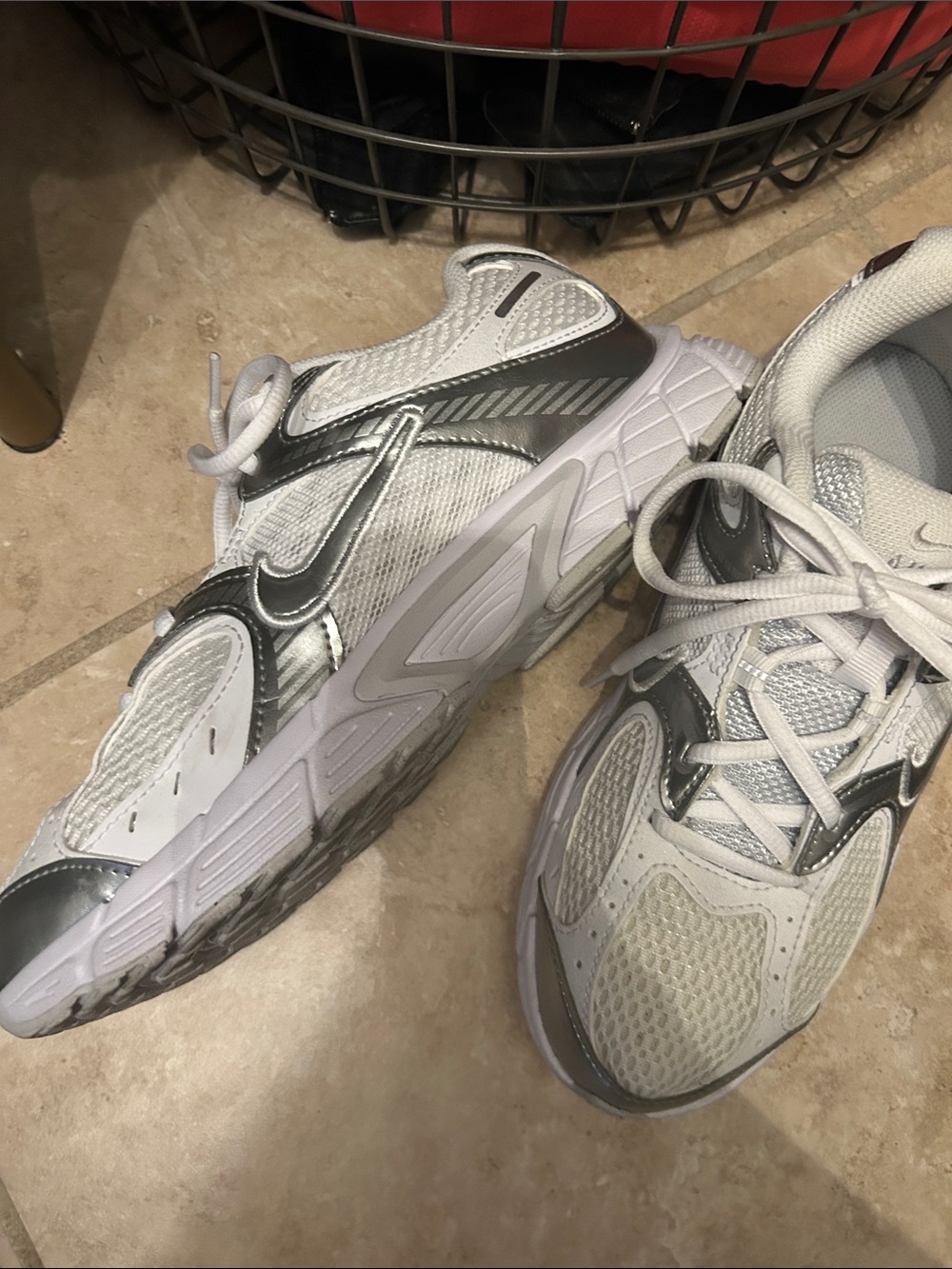 Nike White and Silver Athletic Sneakers